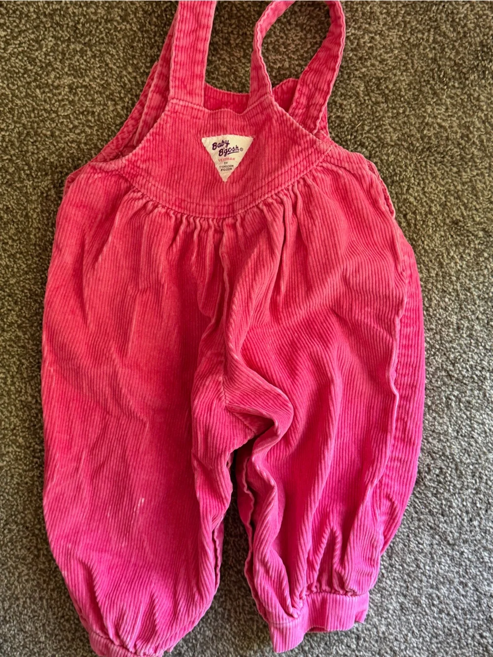 OshKosh B'gosh Bright Pink Corduroy Floral Embroidered Overalls